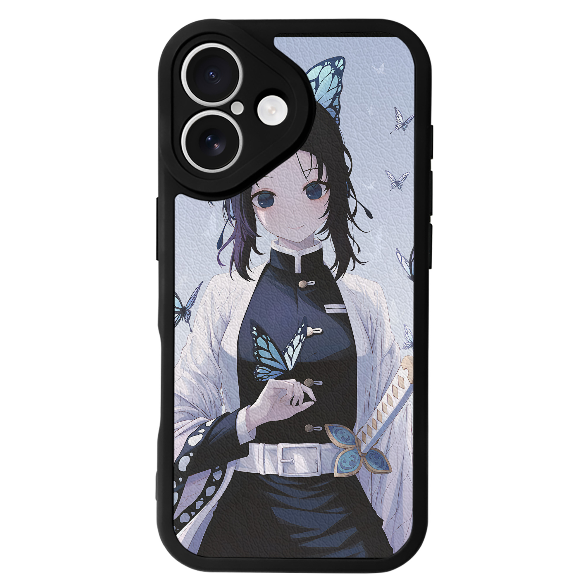 （画像用） 鬼滅の刃（きめつのやいば）蟲柱-胡蝶 しのぶ／こちょう しのぶ Kochou Shinobu 【iPhone 16シリーズ対応】シリコンスマホケース（レザー調） 材質：シリコン